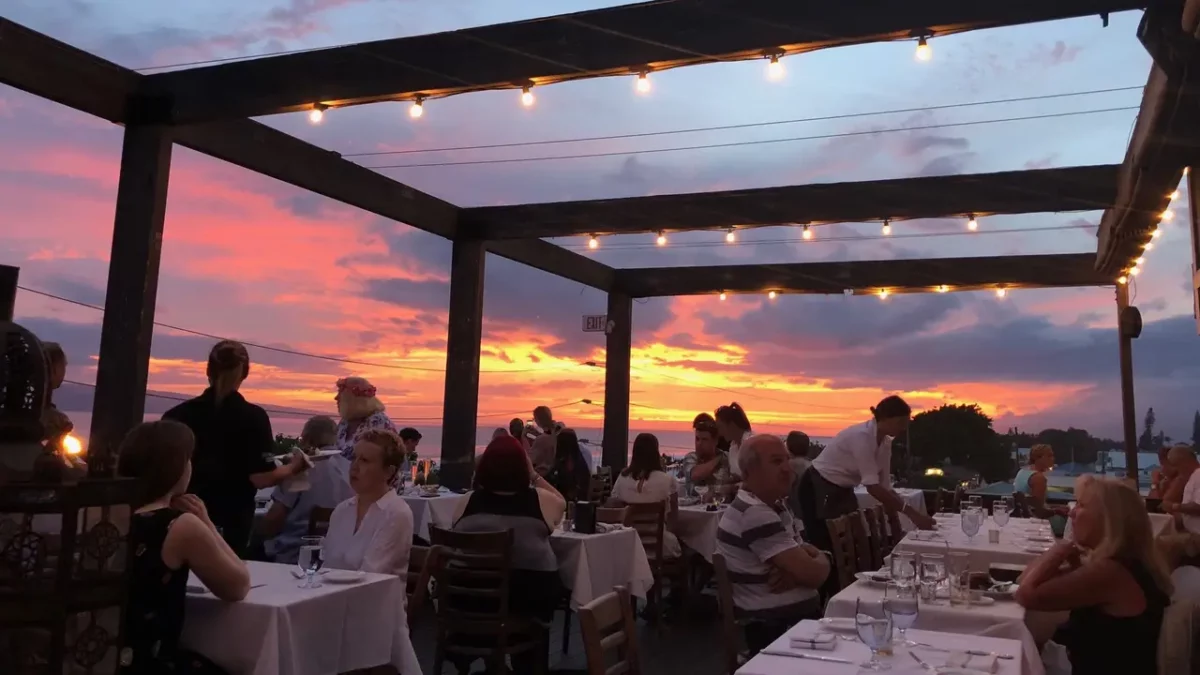 Maui sunset beach side dinner